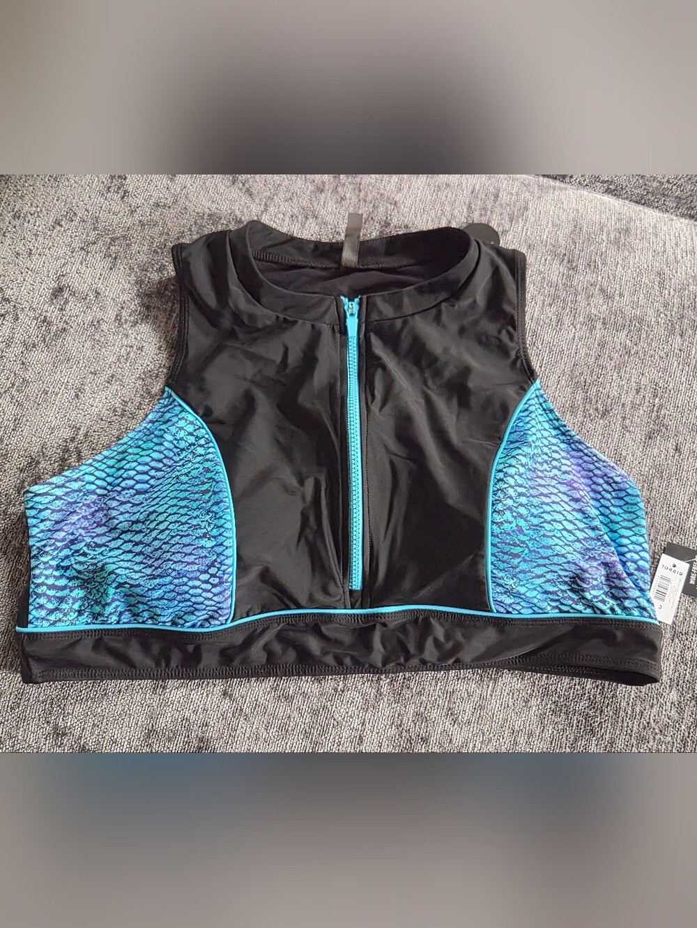 Torrid Women's Black and Blue Mermaid Front-Zip Swim Top Size 3